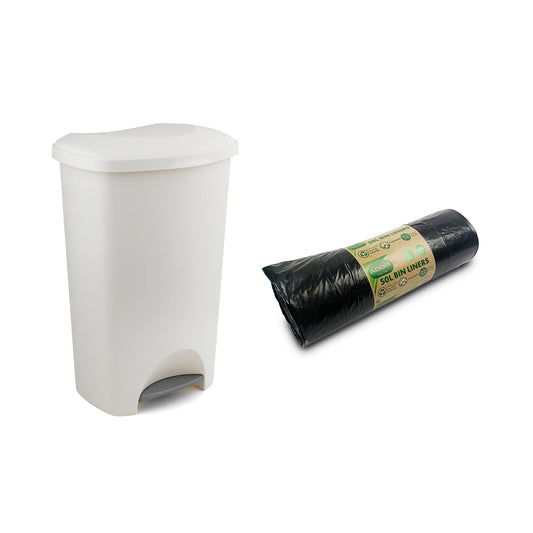 Addis Plastic Family Kitchen Utility Bin, 50 Litre, New Black with Silver Pedal